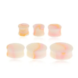 Sjajni kremasti plug za uho, žuto-roza mramorni uzorak - Širina: 11 mm