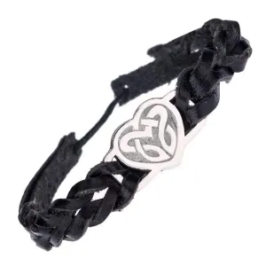 Crna narukvica i metalni privjesak sa keltskim čvorom u obliku srca