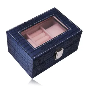 Kutija za nakit u obliku pravokutnika u tamnoplavoj boji - imitacija krokodilske kože, kopča