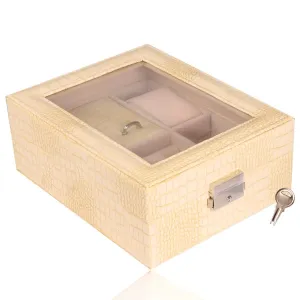 Pravokutna kutija za nakit u kremastoj boji - imitacija krokodilske kože, kopča, ključ