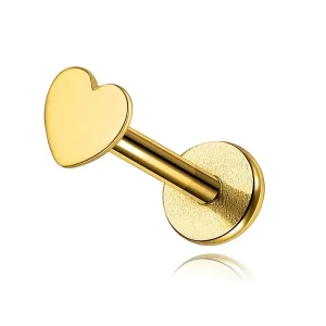 Piercing za usne i bradu od žutog zlata 585 - ravno sjajno srce