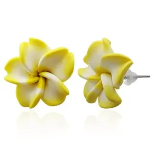 FIMO naušnice - bijeli i žuti cvijet