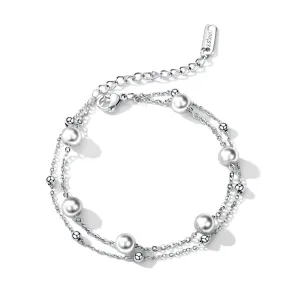 Čelična dupla narukvica - perle u srebrnoj boji i perlasta boja