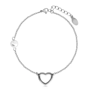 Čelična narukvica sa perlom, vanjska linija srca u srebrnoj boji