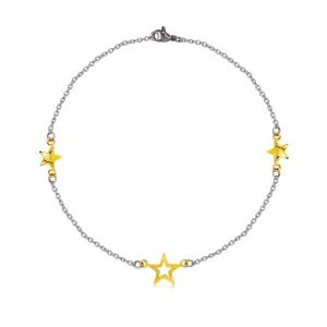 Čelična narukvica - tri zvjezdice u zlatnoj boji, tanki lančić