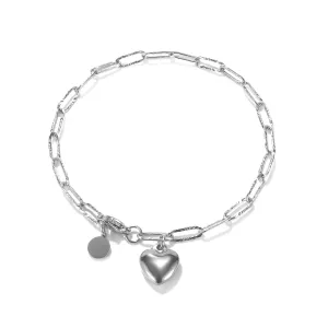 Čelična narukvica u srebrnoj boji - puno srce, krug, ovalne karike sa urezima poput zraka