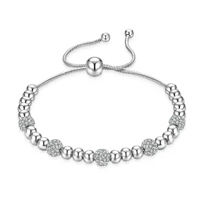 Prilagodljiva čelična narukvica u srebrnoj boji - glatke i cirkon perle