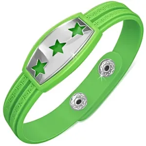 Zelena gumena narukvica - zvijezde na pločici, grčki ključ