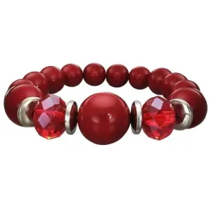 Rastezljiva narukvica klaret boje - loptice različitih veličina, brušene crvene perle