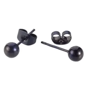 Čelične dugme naušnice crne boje - sjajne glatke loptice - Veličina loptice: 6 mm