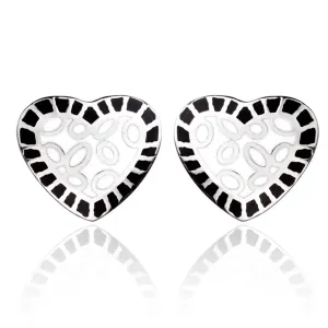 Čelične naušnice - bijelo srce sa crnim rubom