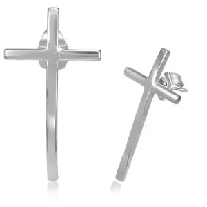 Dugme naušnice od nehrđajućeg čelika - uski križ sa sjajnom površinom