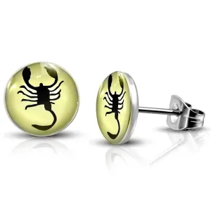 Naušnice od nehrđajućeg čelika - motiv zodijaka, škorpion, prozirna glazura