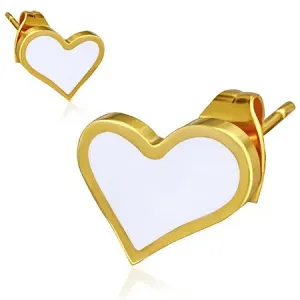 Naušnice zlatne boje izrađene od čelika - bijelo srce nepravilnog oblika