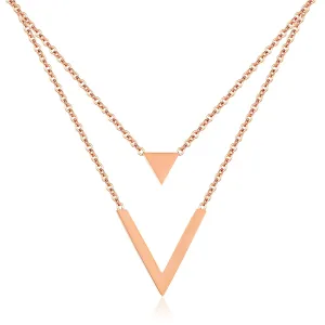 316L Čelična ogrlica - dupli lančić, privjesci u obliku slova V i punog trokuta