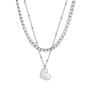 316L Čelična ogrlica - srce sa ljubavnim natpisom, dupli lančić sa perlama