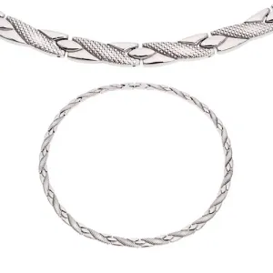 Čelična ogrlica, kose linije sa uzorkom zmije, srebrna boja, magneti