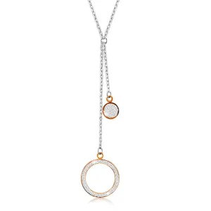 Čelična ogrlica - veliki obris prstena s kristalima, ravni prsten, privjesci u bakrenoj boji