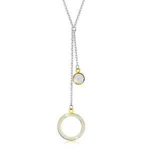 Čelična ogrlica - veliki obris prstena s kristalima, ravni prsten, privjesci u zlatnoj boji