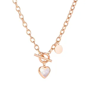 Ogrlica od čelika, bakrena boja - ovalne karike, privjesak u obliku srca, sedef, odsjaj duginih boja