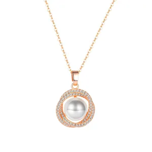 Ogrlica od čelika - prekriženi cirkon obruči, bijela sintetička perla