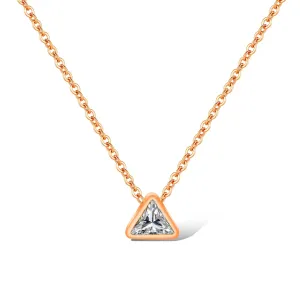 Ogrlica od čelika - prozirna piramida cirkon u konturi trokuta, bakrena boja