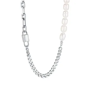 Ogrlica od čelika - viseći dupli lokot, sintetičke perle, lančić sa više uzoraka