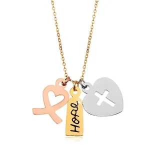 Ogrlica od nehrđajućeg čelika, privjesci u tri boje - dva srca i natpis Hope