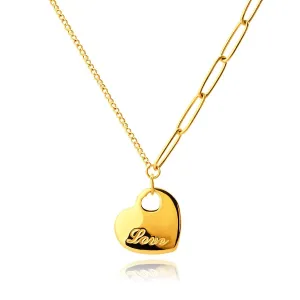 Ogrlica od nehrđajućeg čelika - sjajno glatko srce, mal i velike karike, zlatna boja