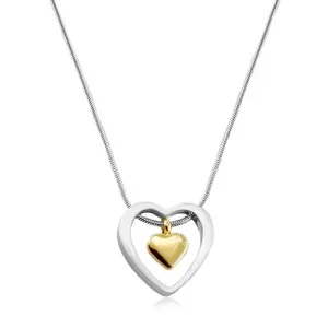 Ogrlica od nehrđajućeg čelika, srce zlatne boje smješteno u silueti srca