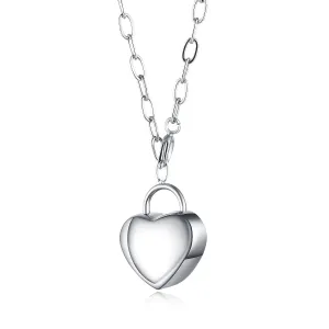 Ogrlica od nehrđajućeg čelika - zaobljeno srce, fini lančić ovalnih karika, srebrne boje