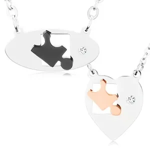 Ogrlice izrađene od nehrđajućeg čelika za dvoje, oval i srce, dijelovi slagalica, cirkon