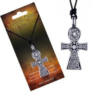 Crna ogrlica od uzice, privjesak u obliku križa sa Duhom Svetim, keltski čvorovi
