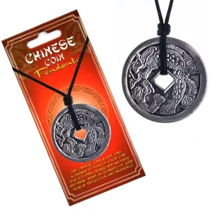Ogrlica s privjeskom u obliku novčića - zmaj koji riga vatru, kineski znakovi