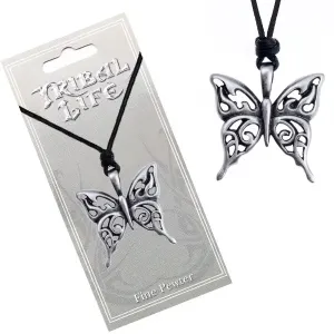 Ogrlica sa špagicom - izrezbareni patinirani privjesak u obliku leptira