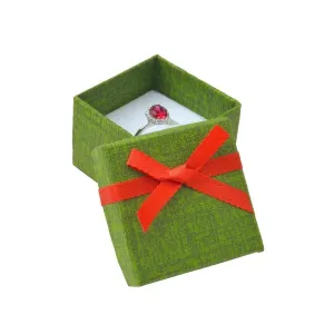 Božićna kutija za nakit - zeleni kvadrat s crvenom mašnom