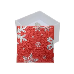 Božićna poklon kutija za nakit - pahulje, srebrno - crvene boje