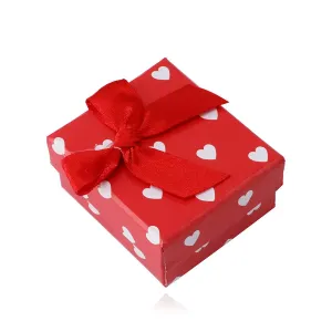 Crvena poklon kutija za naušnice - bijela srca, crveni mašna
