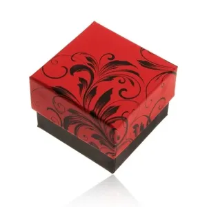 Crveno crna poklon kutijica za prsten, motiv cvjetnih ornamenata