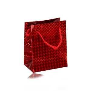 Holografska papirna poklon vrećica - crvena boja, glatka sjajna površina