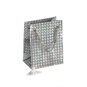 Holografska papirnata poklon vrećica - srebrna boja, siva špaga