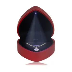 Kutija za nakit, LED svjetlo - srce, mat crvena boja, crni jastuk
