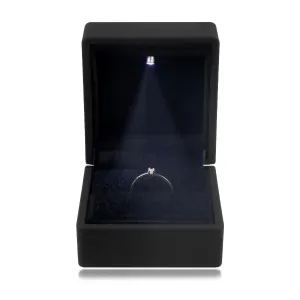 LED poklon kutija za prstenje - mat crna boja, četvrtasta