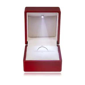 LED poklon kutija za prstenje - mat crvene boje, četvrtasta