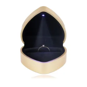 LED poklon kutija za prstenje - srce, sjajna zlatna boja