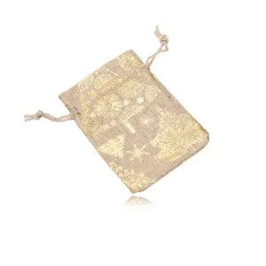 Mala platnena poklon vrećica, svjetlucavi zlatni božićni motiv, vezice za vezanje