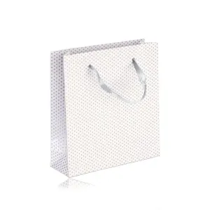 Papirna poklon vrećica - bijela boja, srebrne točkice, glatka površina