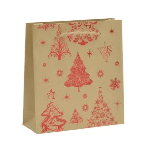 Papirnata poklon vrećica - smeđe - crvena, božićni motiv, špagice