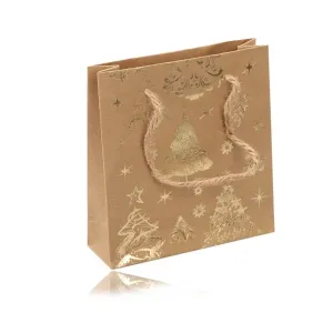 Papirnata poklon vrećica - smeđe zlatne boje, božićni motiv, vezice
