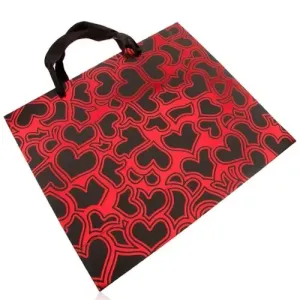 Papirnata poklon vrećica, tamno siva sa crvenom, sjajne siluete srca